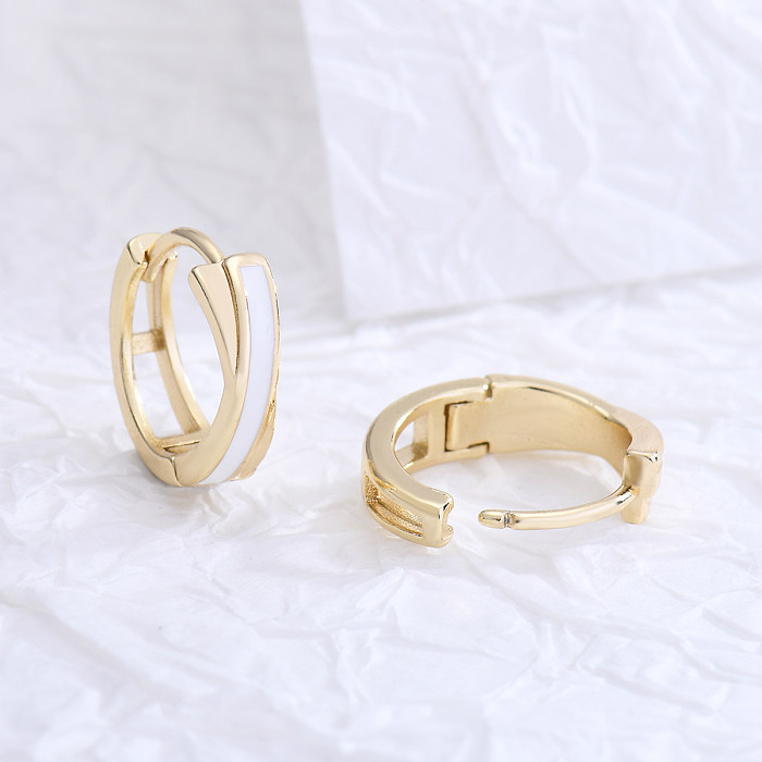 Fashion Flower Checkered Brass Plating Hoop Earrings 1 Pair