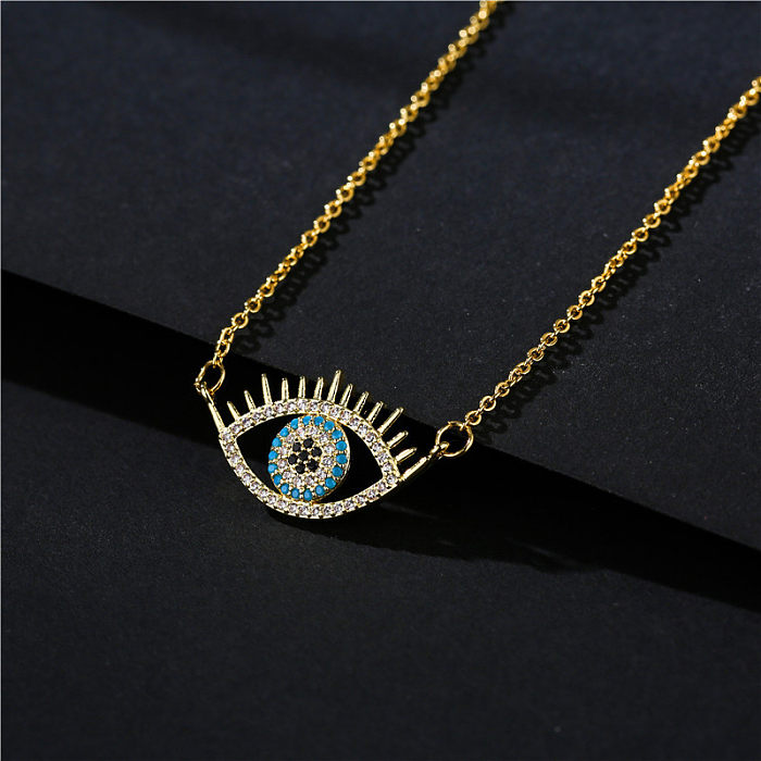 Retro Copper Micro-inlaid Zircon Demon Eye Pendant Necklace