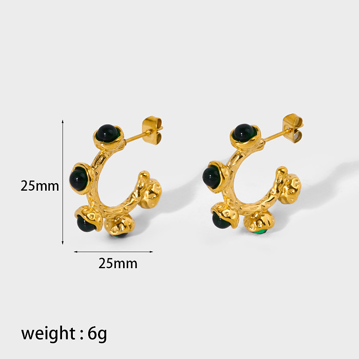 Retro Snake Stainless Steel Plating Inlay Zircon 18K Gold Plated Rings Earrings