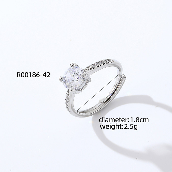 Sweet Simple Style Heart Shape Rectangle Copper Plating Inlay Zircon White Gold Plated Open Rings