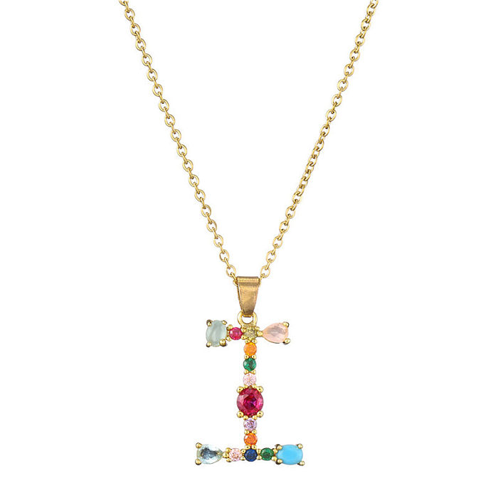 26 English Letter Necklace  New Mixed Colored Gem Inlaid Clavicle Chain Female Color Retention Electroplating Best Seller In Europe And America