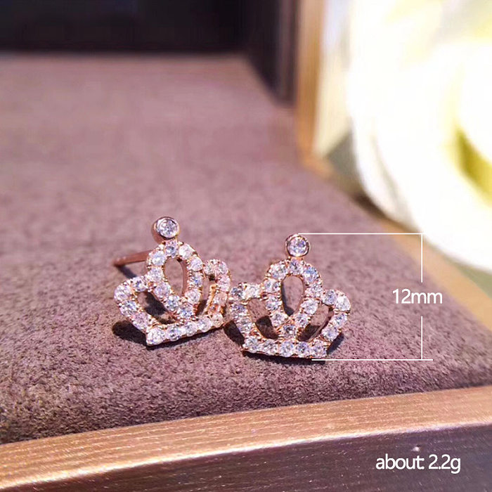 Japanese And Korean New Mini Zircon Crown Copper Earrings Simple