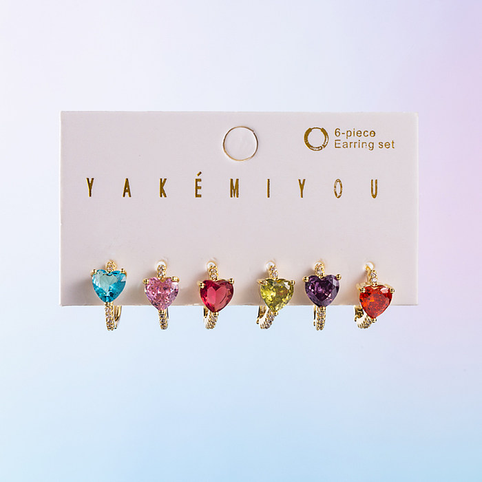 Yakemiyou Sweet Four Leaf Clover Devil'S Eye Heart Shape Copper Asymmetrical Shell Zircon 14K Gold Plated Earrings