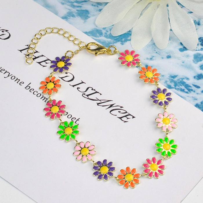 Simple Style Flower Copper Enamel Bracelets