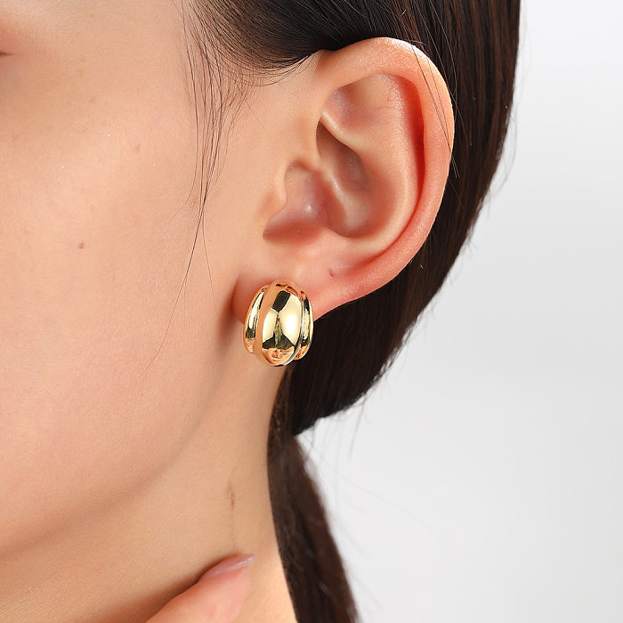 1 Pair Simple Style C Shape Solid Color Plating Brass Ear Studs