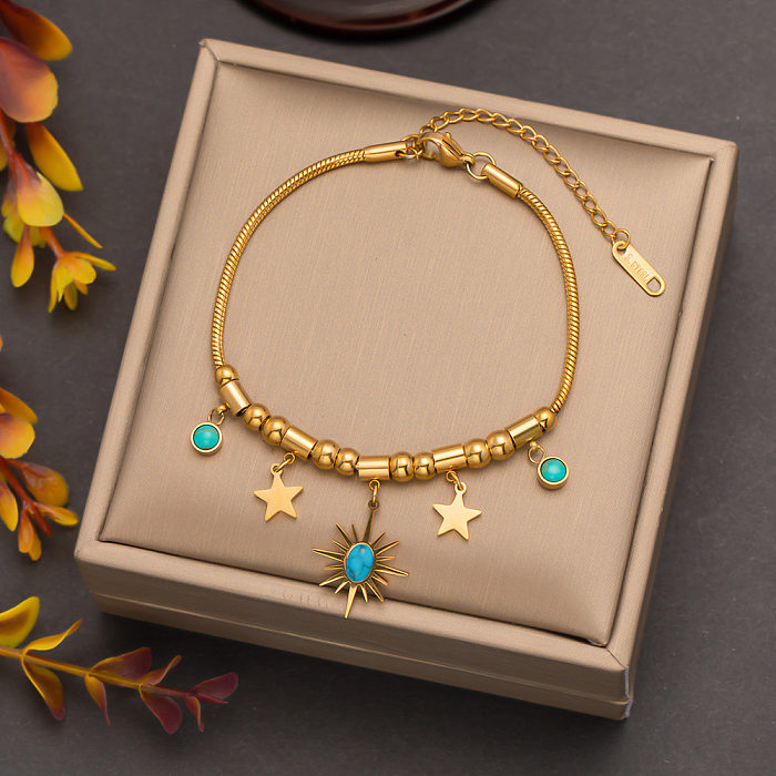 Streetwear Sun Tree – collier avec incrustation de placage en acier et titane, Bracelets Turquoise