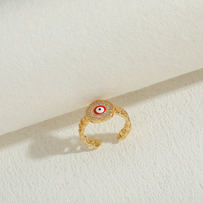 Casual Classic Style Round Devil'S Eye Copper Enamel Plating Inlay Zircon 14K Gold Plated Open Rings