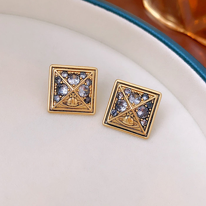 1 Pair Retro Letter Copper Inlay Rhinestones Drop Earrings
