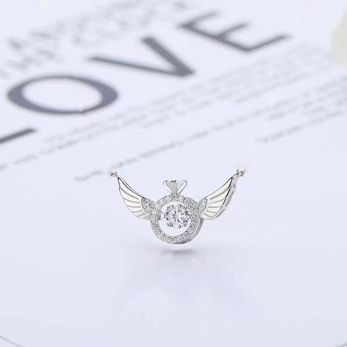 Collier pendentif ailes d'ange en forme de cœur, Style Simple à la mode, placage de cuivre incrusté de Zircon
