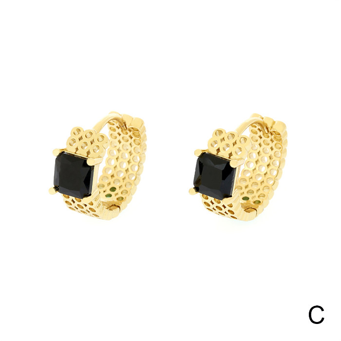 1 Pair Simple Style Square Plating Inlay Copper Zircon 18K Gold Plated Hoop Earrings