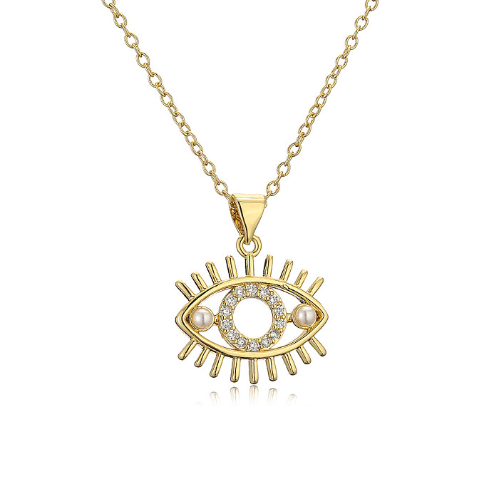 1 Piece Fashion Eye Copper Inlay Artificial Pearls Zircon Pendant Necklace