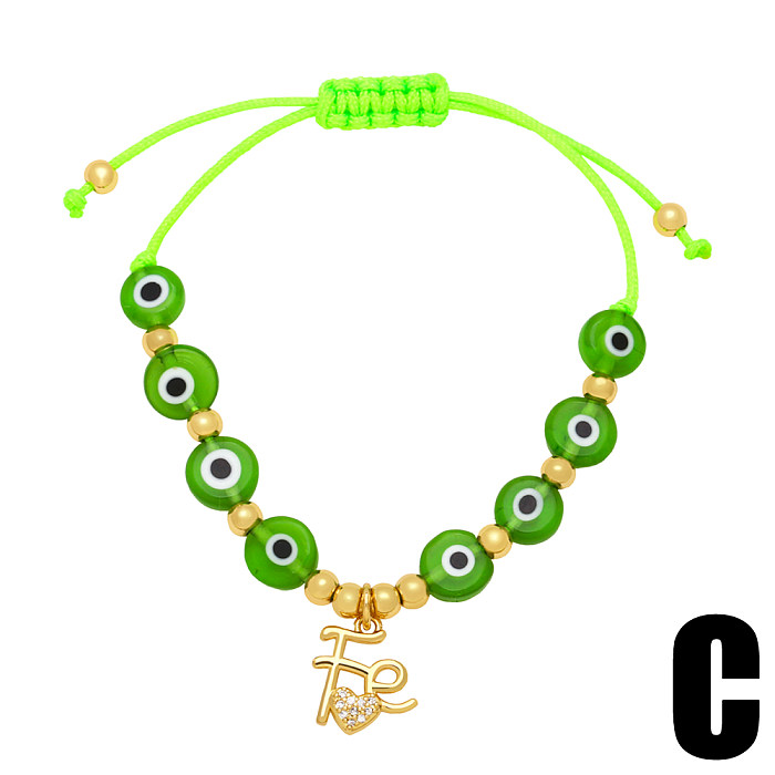 Bracelets en Zircon plaqué or, Style Vintage, œil du diable, main de Fatima, corde en résine, perles en cuivre, 1 pièce