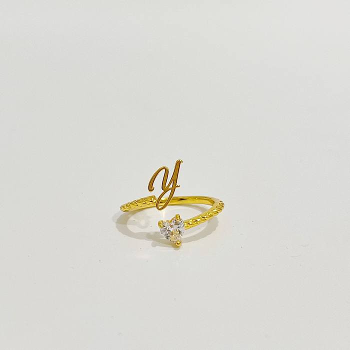 Modern Style Letter Heart Shape Copper Plating Inlay Artificial Diamond Open Rings