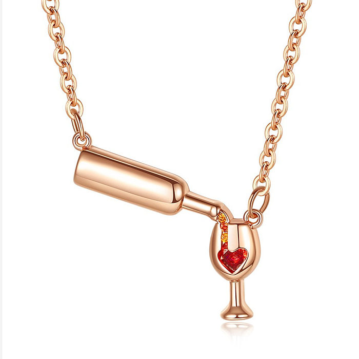 Collier pendentif en Zircon avec incrustation de cuivre, bouteille de vin en forme de cœur, Style classique élégant
