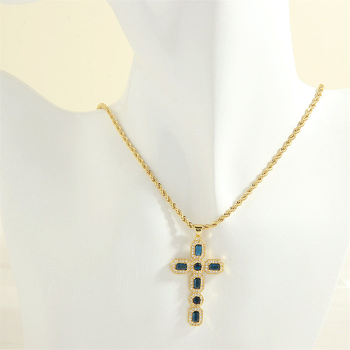 Simple Style Cross Heart Shape Copper 18K Gold Plated Zircon Pendant Necklace In Bulk