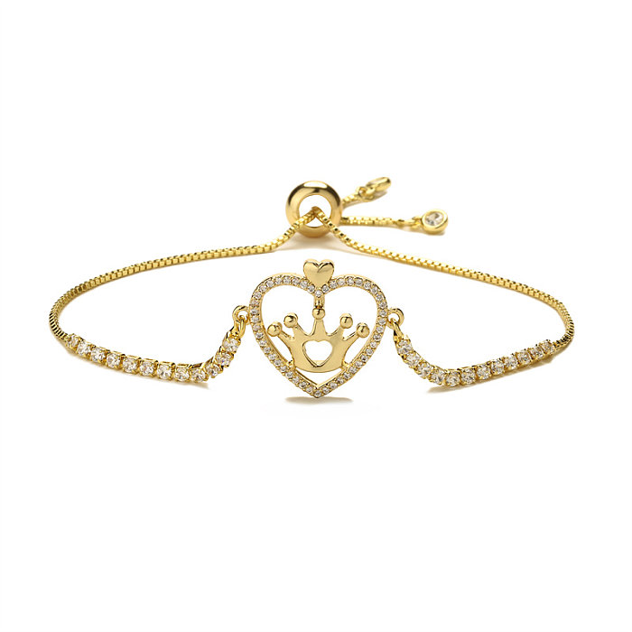 Glam Devil'S Eye Heart Shape Crown Copper Inlay Zircon Gold Plated Bracelets