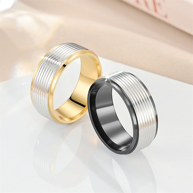 Retro Simple Style Stripe Titanium Steel Plating 18K Gold Plated Wide Band Rings