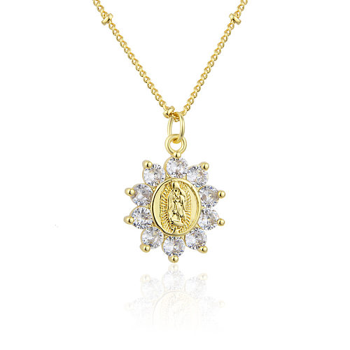 European And American Simple Virgin Inlaid Zirconium Lace Faith Pendant Copper Necklace
