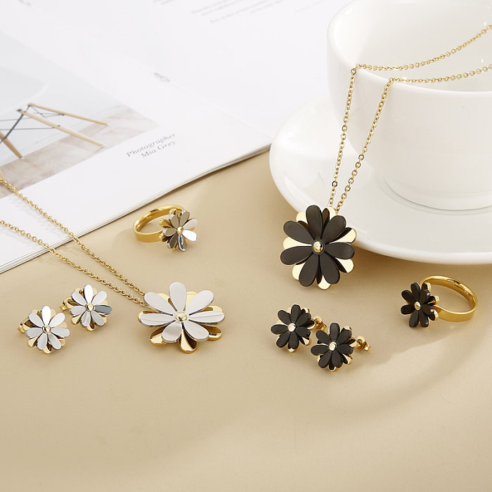 Casual Daisy Titanium Steel Plating 18K Gold Plated Jewelry Set