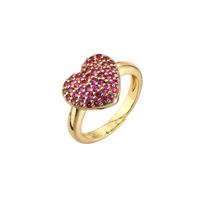 Copper Micro-encrusted Zircon Peach Heart-shaped Opening Adjustable Ring
