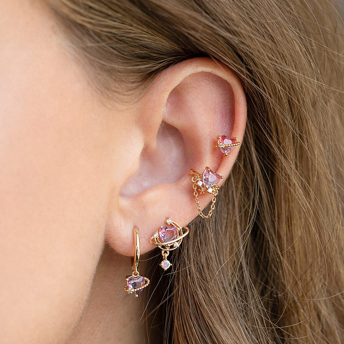 Pink Love Ear Clip Chain Non-Piercing Stud Earring