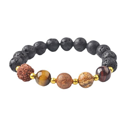 Bracelets de perles de cuivre en pierre naturelle de bloc de couleur de style ethnique
