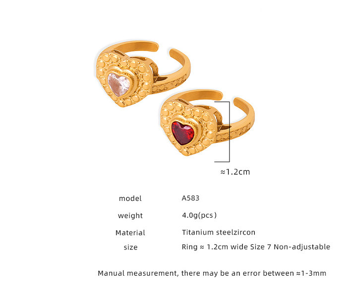 حلقات مفتوحة أنيقة فاخرة على شكل قلب مطلية بالتيتانيوم ومرصعة بالزركون ومطلية بالذهب عيار 18 قيراط