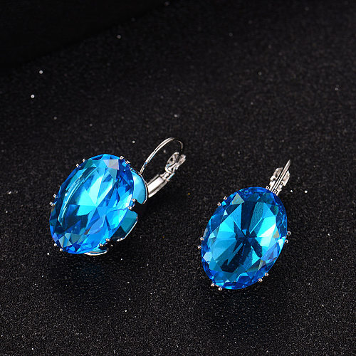 1 Pair Elegant Retro Oval Plating Inlay Copper Zircon Silver Plated Earrings