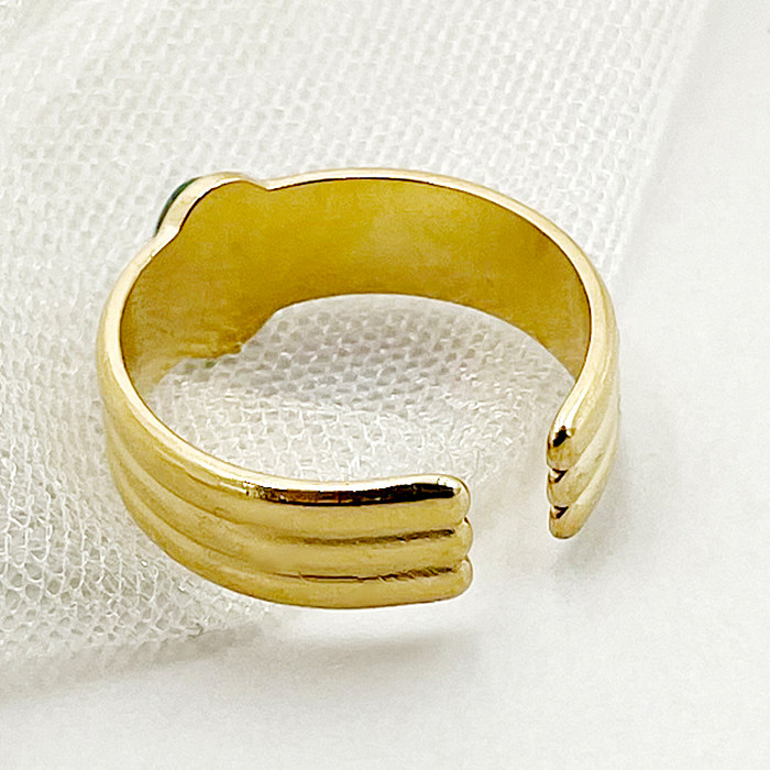 Commute Round Stainless Steel Plating Inlay Natural Stone Gold Plated Open Rings