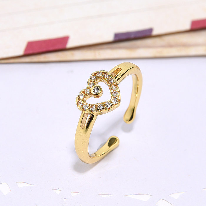Fashion Heart Shape Copper Inlay Rhinestones Rings 1 Piece
