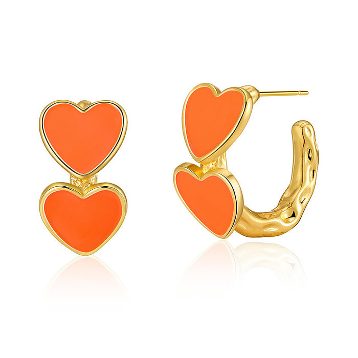 1 Pair Retro Sweet Triangle Devil'S Eye Heart Shape Enamel Plating Inlay Copper Zircon 18K Gold Plated Ear Studs
