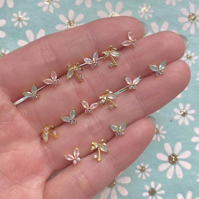 Beach Coconut Tree Earrings Copper Plated 18K Real Gold Earrings