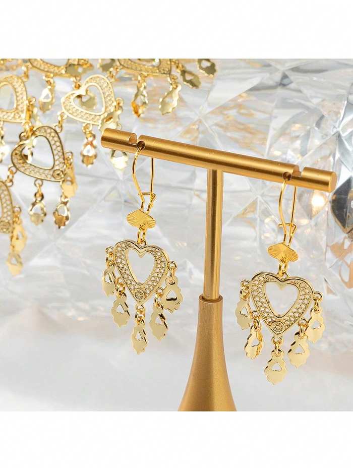 مجموعة مجوهرات مطلية بالذهب عيار 18 قيراط مطلية بالذهب على شكل قلب على شكل قلب من IG