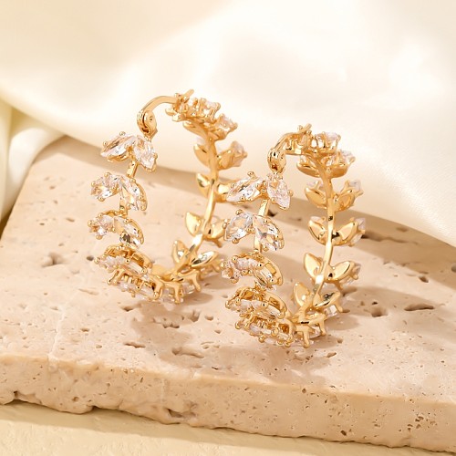 1 Pair Casual Simple Style Korean Style Leaves Plating Inlay Copper Zircon Earrings