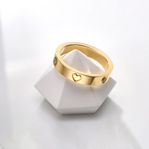 Wholesale Simple Style Heart Shape Titanium Steel Zircon Rings