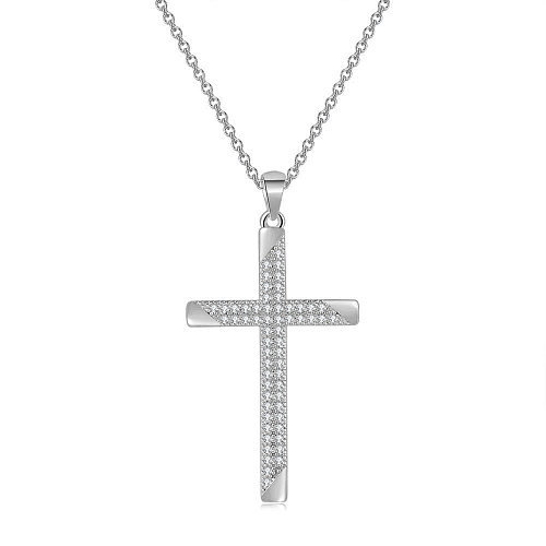 Fashion Cross Copper Inlaid Zircon Necklace