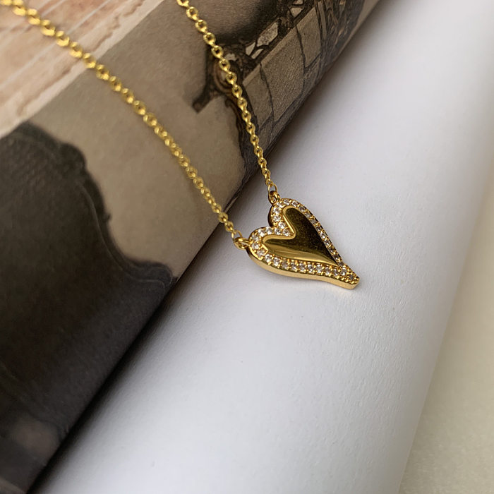 Modern Style Heart Shape Copper Plating Inlay Zircon Gold Plated Necklace