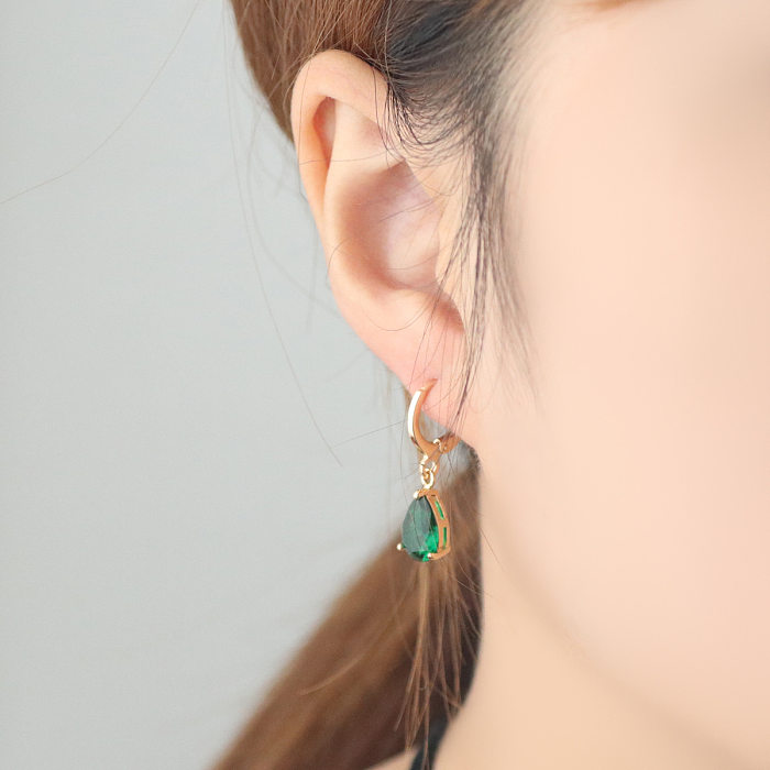 1 Pair Casual Water Droplets Copper Tassel Metal Inlay Zircon Earrings