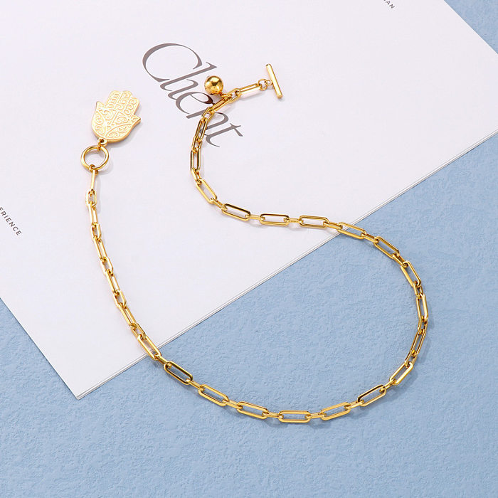 Colar de pulseira de aço inoxidável simples em forma de palma em forma de colar de duas peças fashion