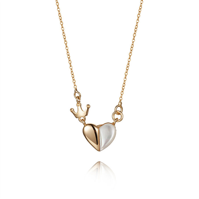 Simple Style Heart Shape Crown Copper Plating Rose Gold Plated Pendant Necklace