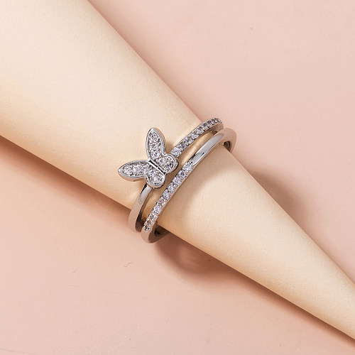 1 Piece Simple Style Butterfly Copper Inlay Zircon Open Ring