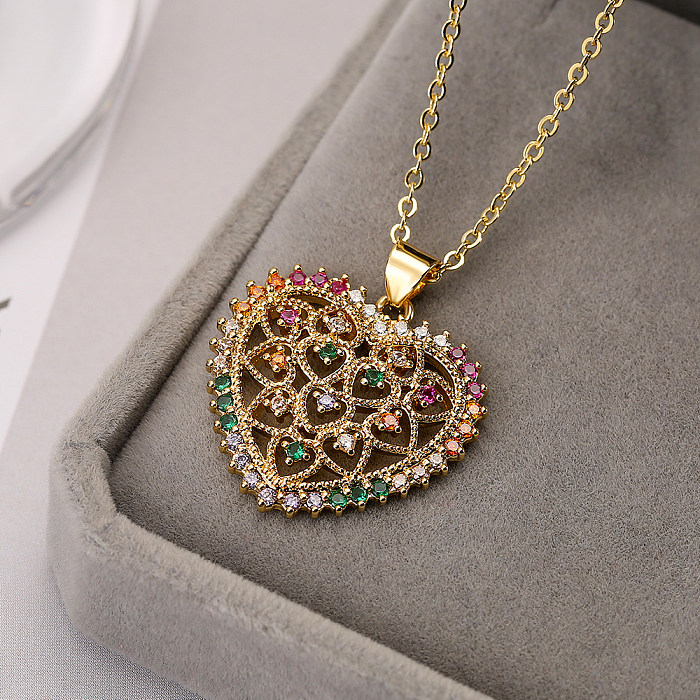 Modern Style Artistic Tree Heart Shape Copper 18K Gold Plated Zircon Pendant Necklace In Bulk