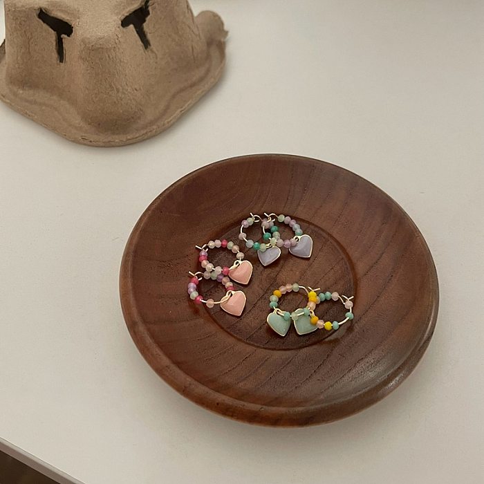 1 par de brincos de cobre esmaltados em formato de coração geométrico estilo IG estilo coreano