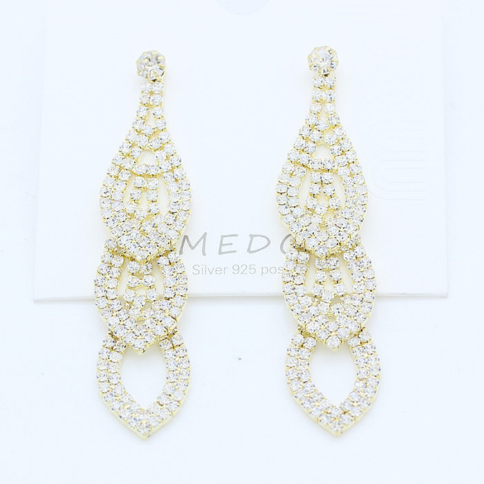 1 Pair Luxurious Bridal Geometric Inlay Copper Rhinestones Chandelier Earrings Drop Earrings