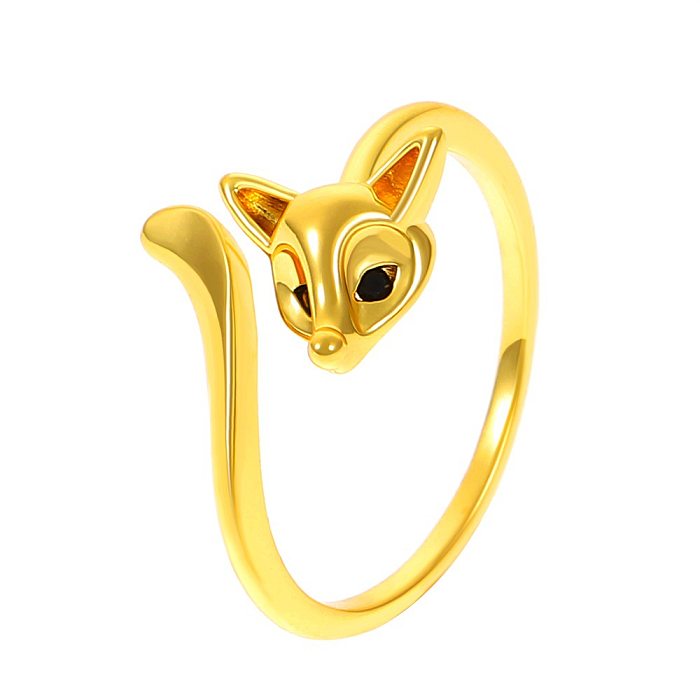 INS Style Cute Fox Copper Plating Inlay Zircon Open Ring
