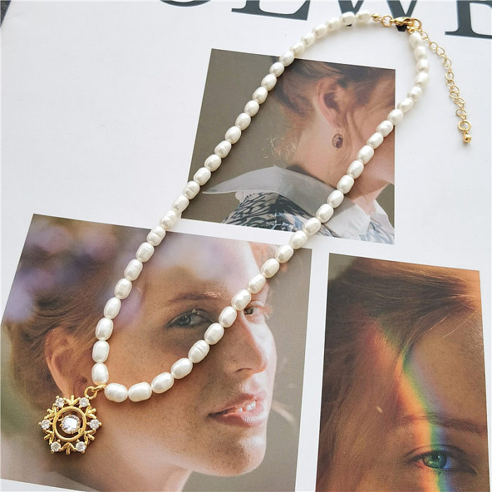 Simple Style Flower Copper Beaded Inlay Zircon Earrings Necklace