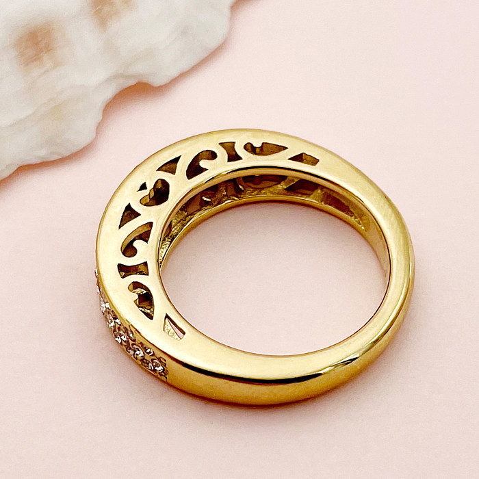 Simple Style Solid Color Stainless Steel Plating Inlay Rhinestones Gold Plated Rings