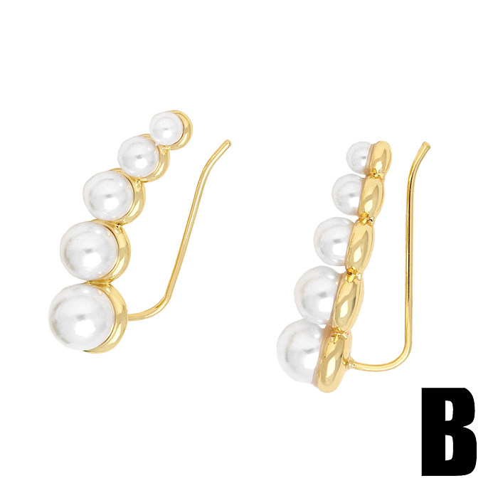 1 Paar Retro-Ohrringe im französischen Stil, quadratisch, mit Kupferbeschichtung, künstliche Perlen, Zirkon, 18 Karat vergoldet
