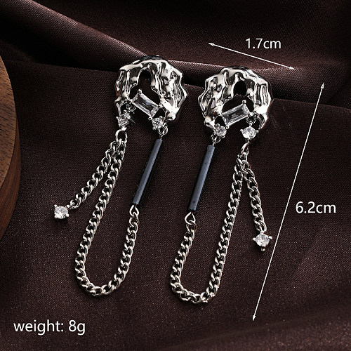 1 Pair IG Style Cool Style Irregular Plating Chain Inlay Copper Zircon Silver Plated Drop Earrings