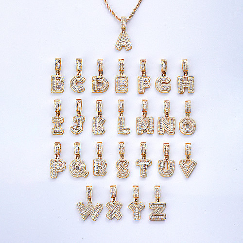Lässige, süße, glänzende Buchstaben-Kupfer-Zirkon-Anhänger-Halskette in großen Mengen